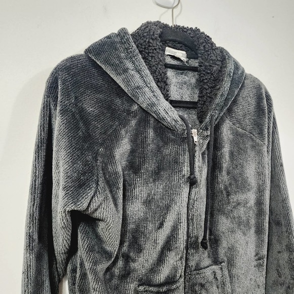 P.J. Salvage Gray Cozy Hoodie Full Zip Fleece Sherpa Jacket Women's Size XL - Picture 2 of 15